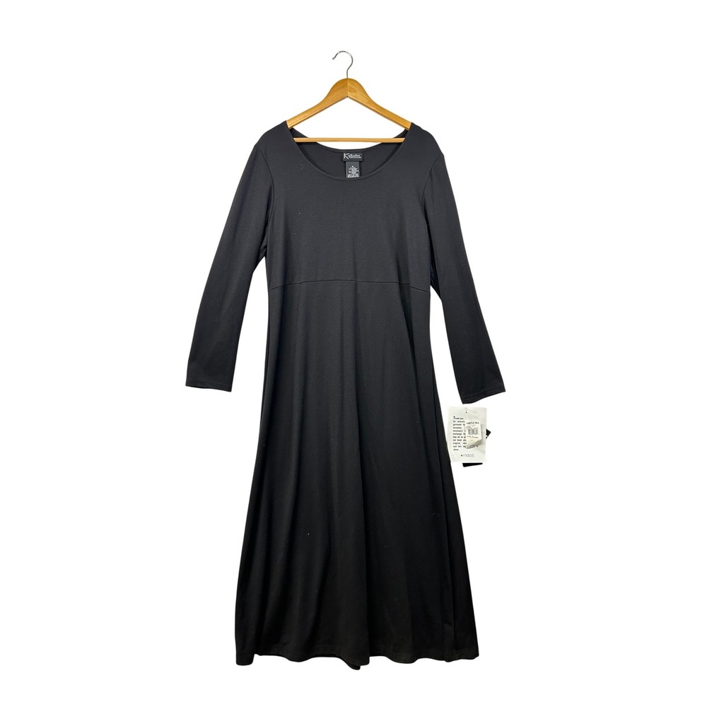 K‎ Studio Collection Black Long Sleeve A-Line Midi Dress Size 16 NWT